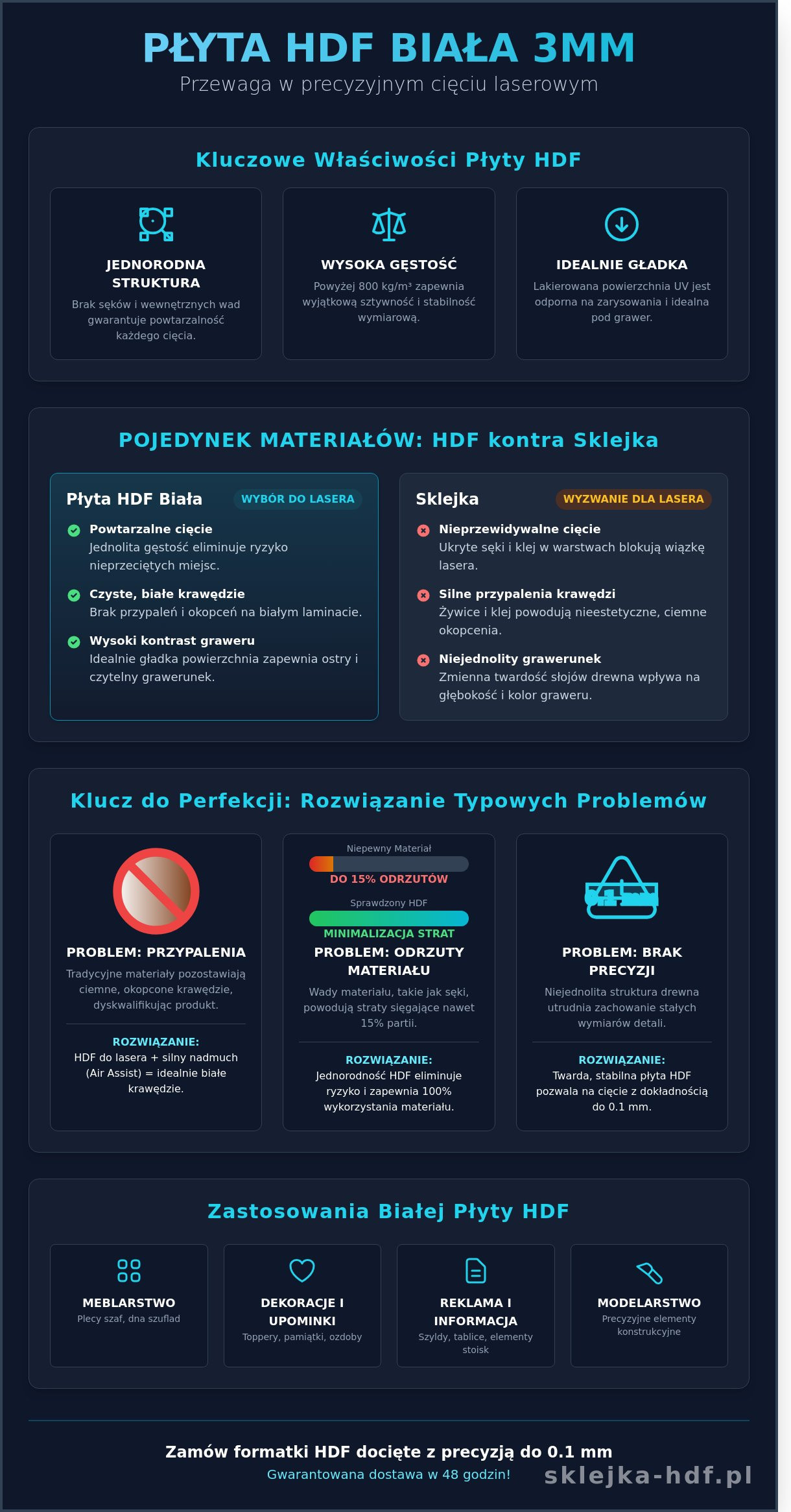 Płyta HDF biała 3mm i formatki do lasera: Kompletny przewodnik po wyborze i obróbce - Infographic