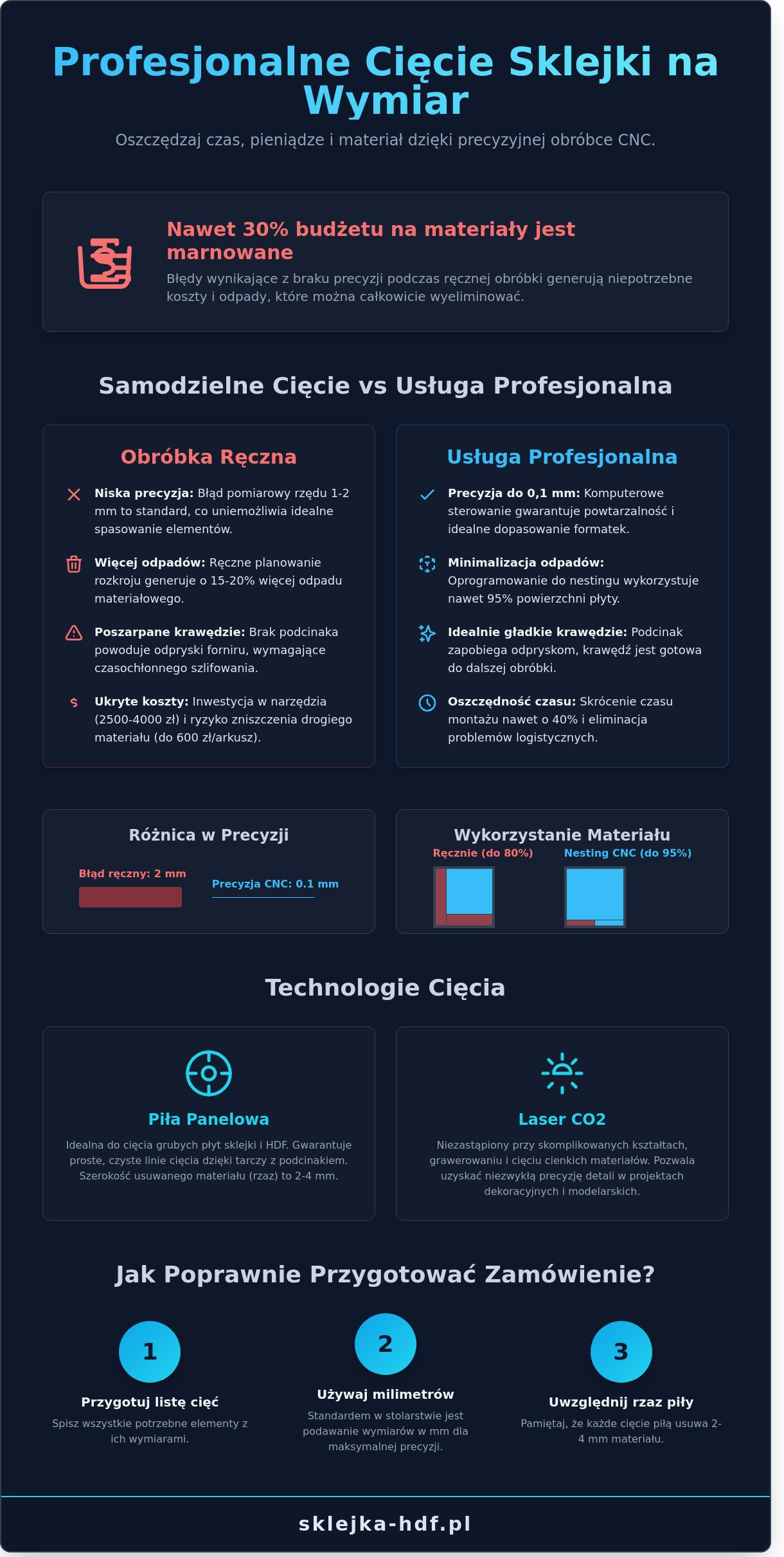 Cięcie sklejki na wymiar: Kompletny przewodnik po precyzyjnym formatowaniu (2026) - Infographic