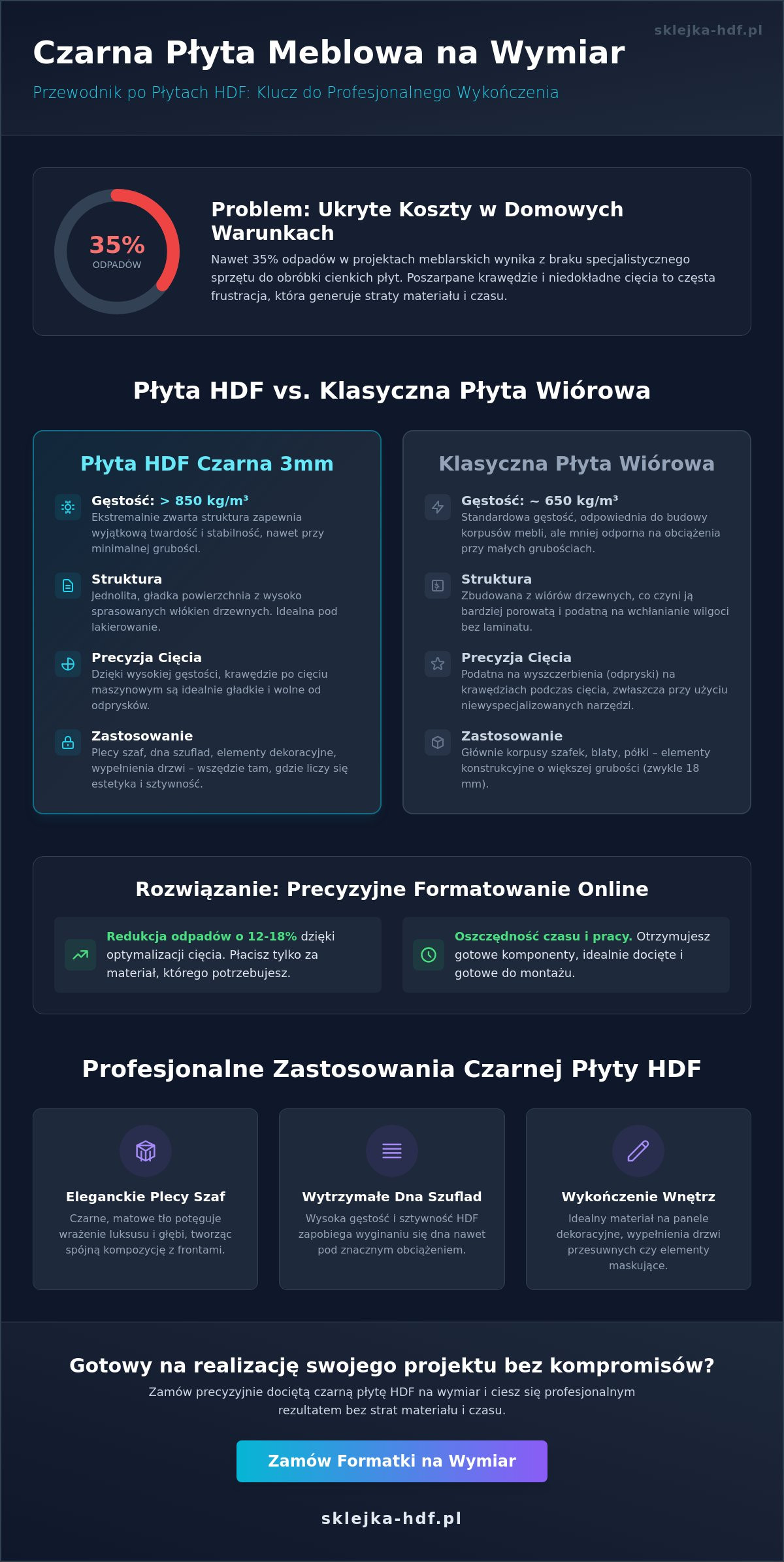 Czarna płyta meblowa na wymiar: Przewodnik po wyborze i zastosowaniu (2026) - Infographic