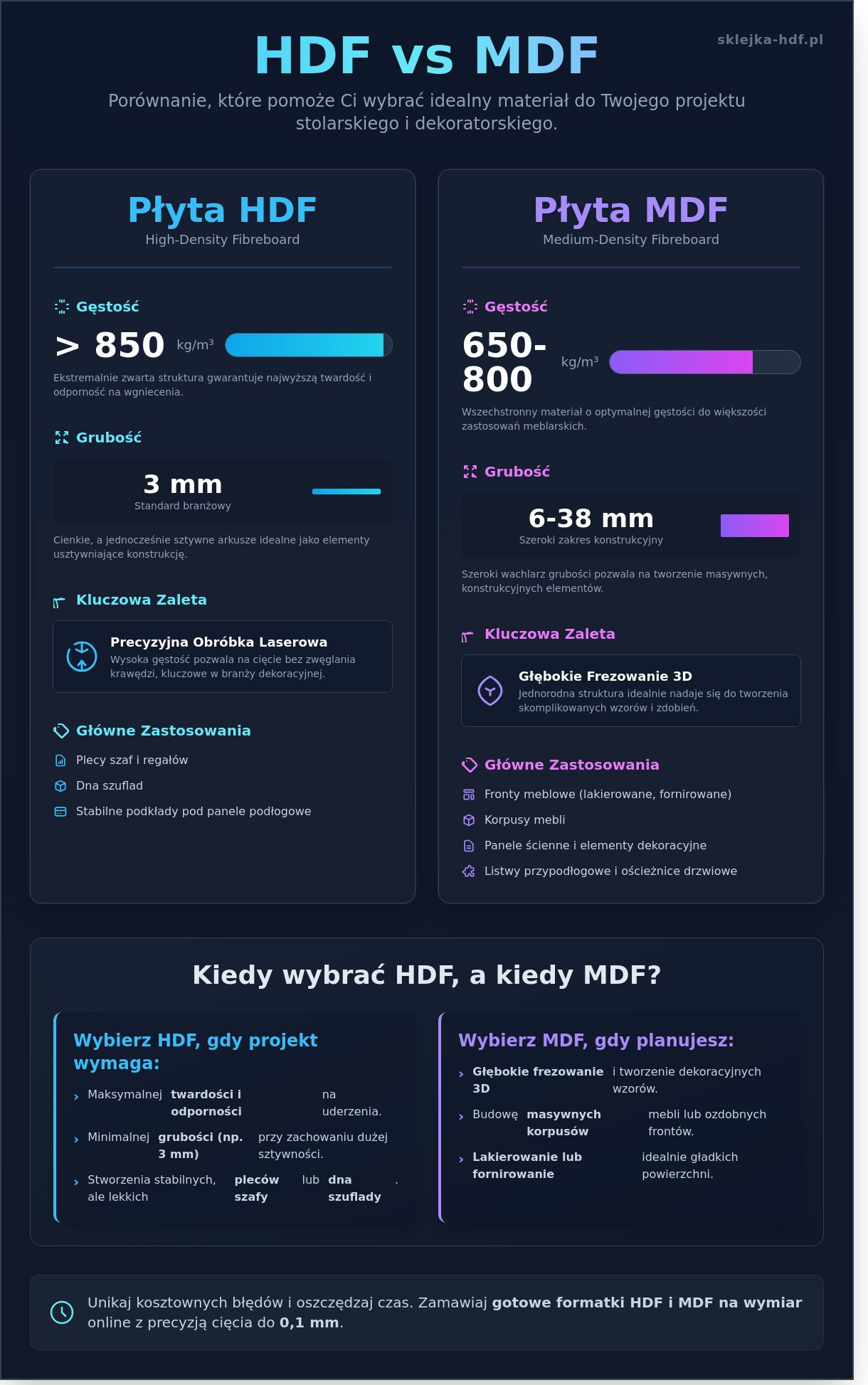 Płyta HDF a MDF: Porównanie, różnice i zastosowania (2026) - Infographic