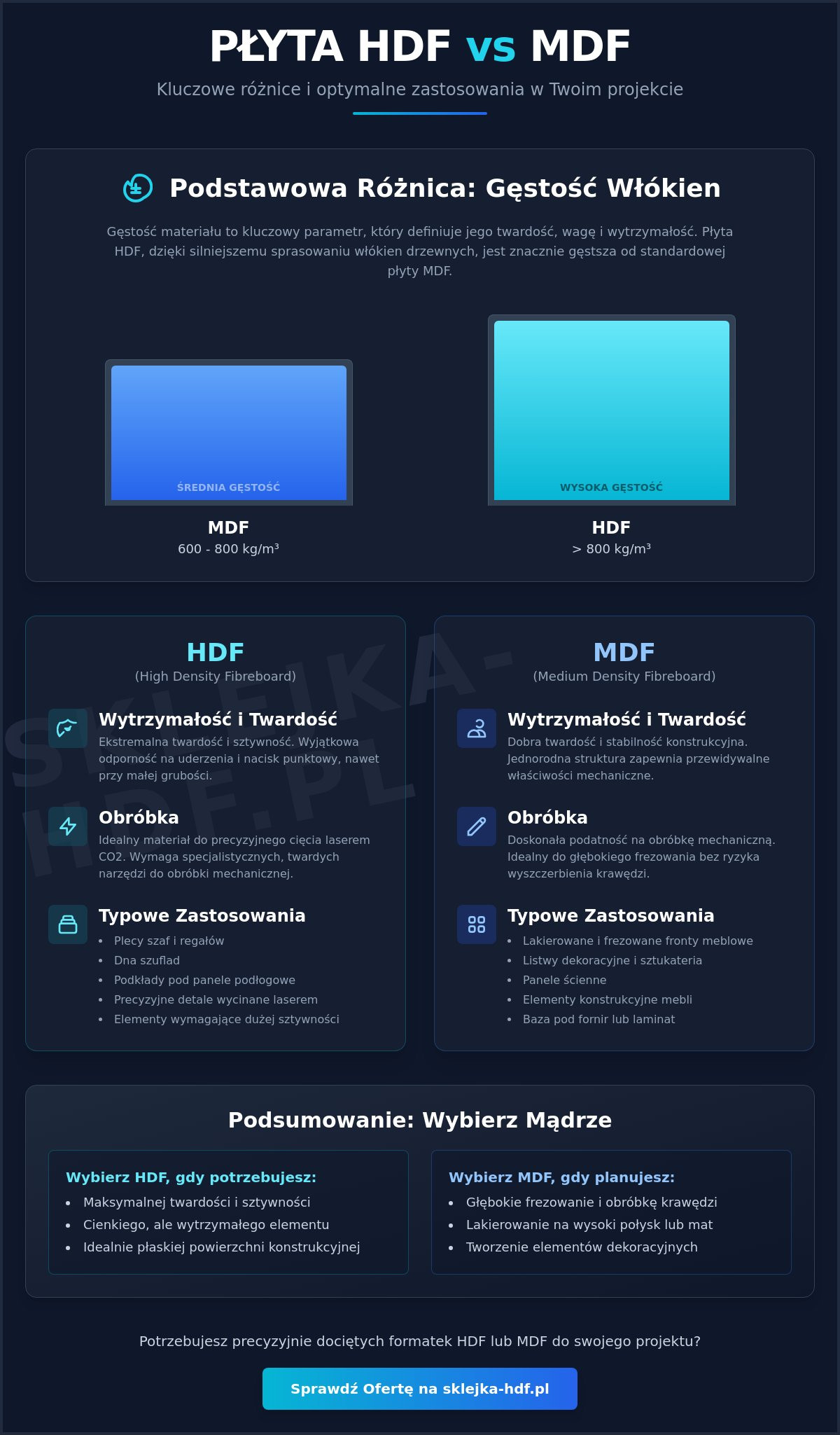 Płyta HDF a MDF: Różnice, właściwości i zastosowanie w 2026 roku - Infographic