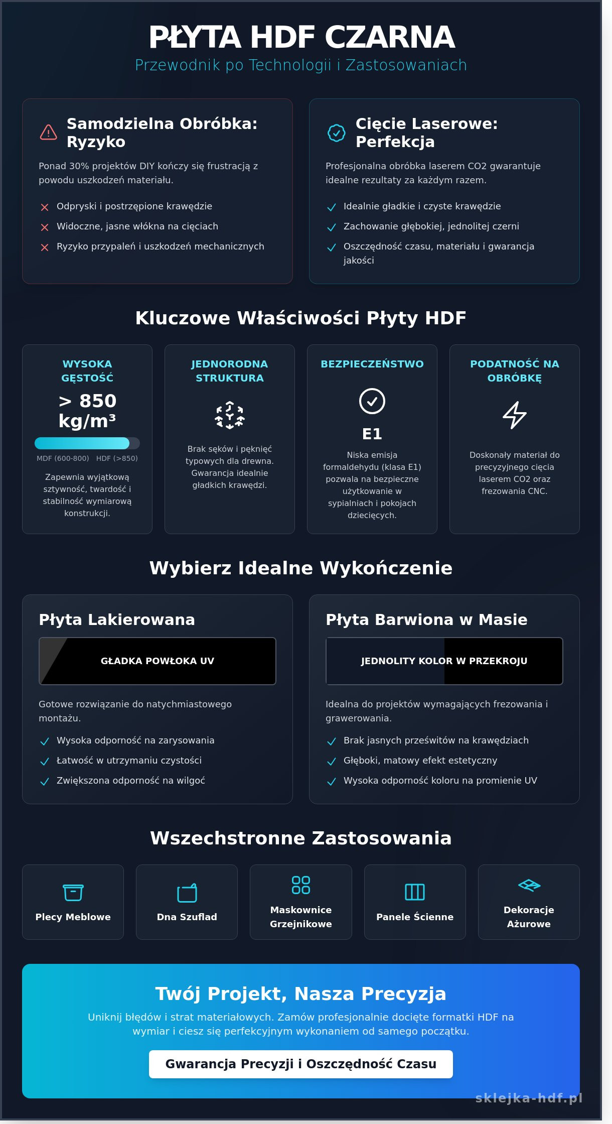 Płyta HDF czarna: Właściwości, zastosowanie i cięcie na wymiar - Infographic