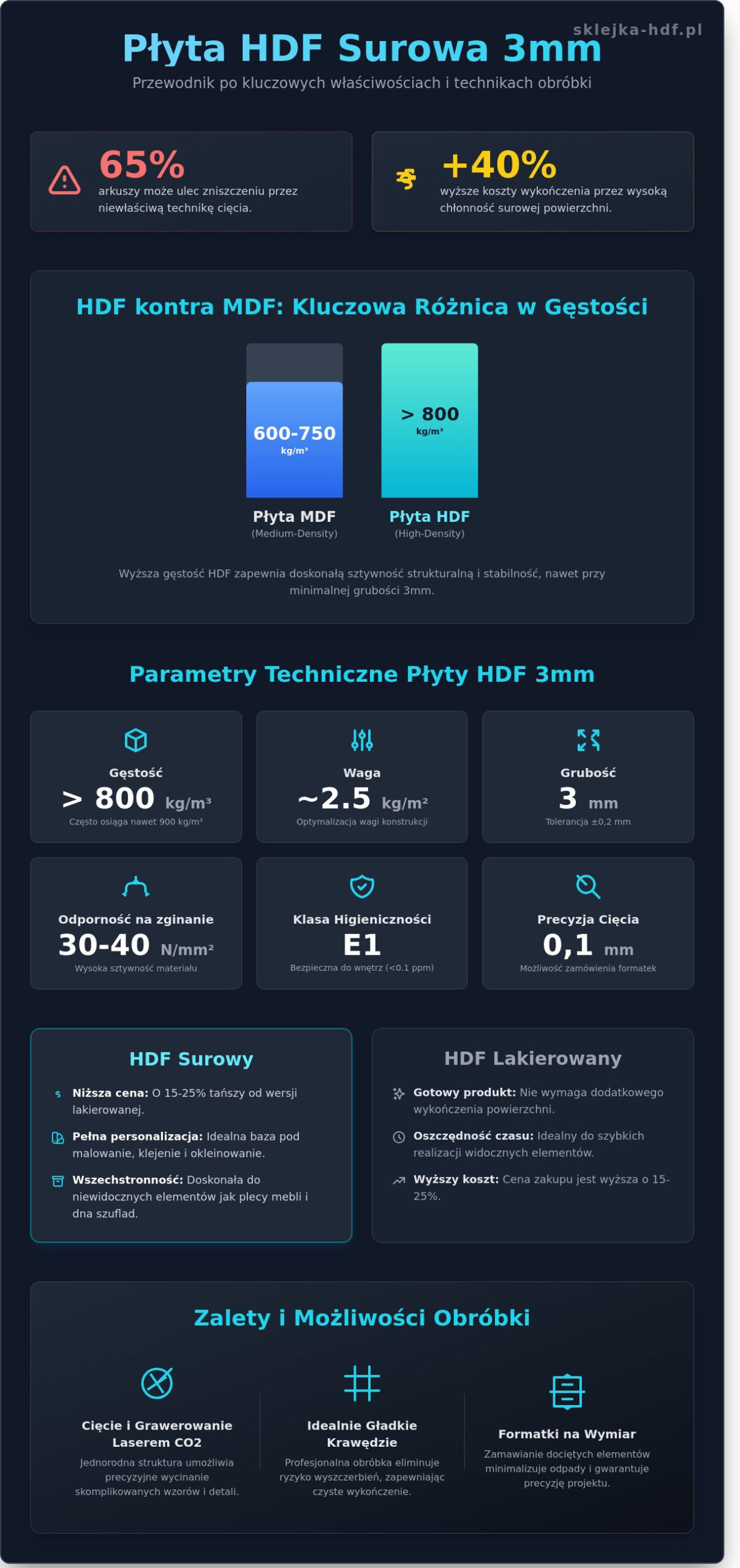 Płyta HDF surowa 3mm: Kompleksowy poradnik właściwości, obróbki i zastosowań - Infographic