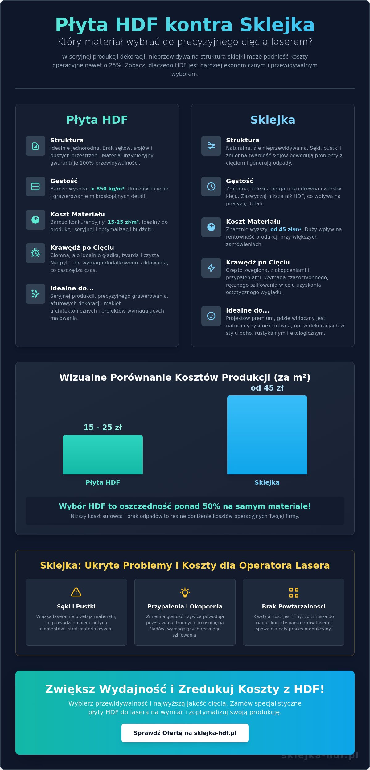 Płyty HDF do cięcia laserem: Kompletny przewodnik po wyborze i obróbce - Infographic