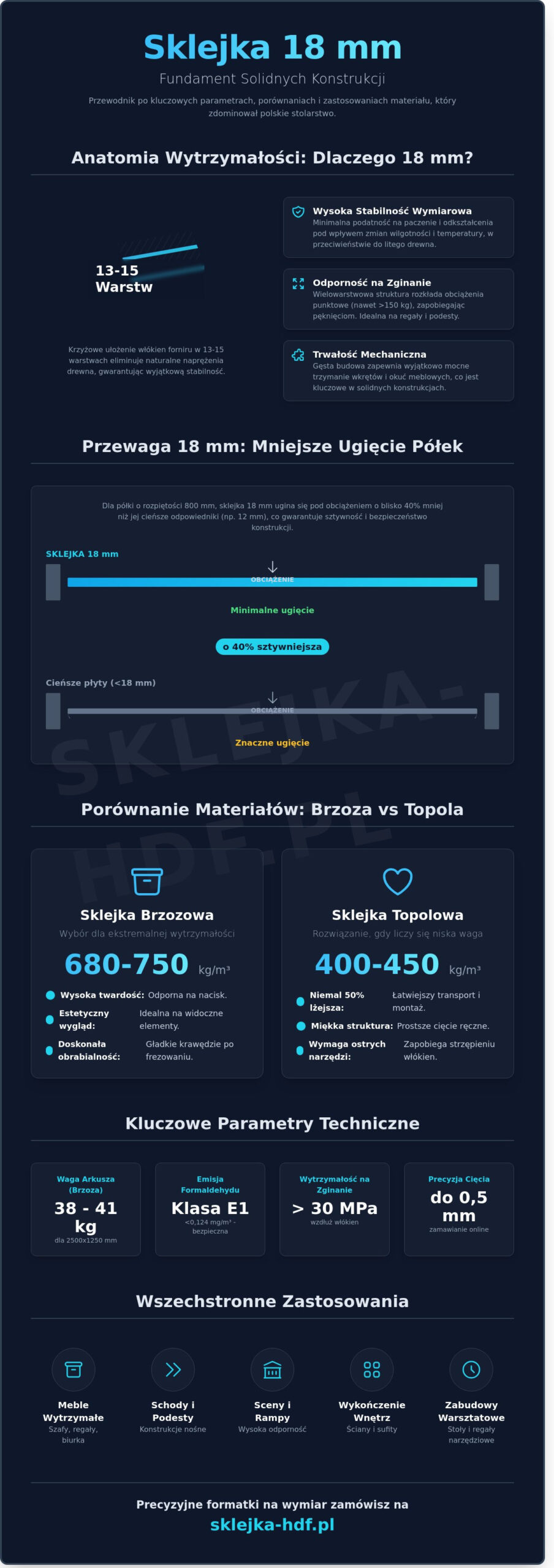 Sklejka 18 mm: Kompletny przewodnik po właściwościach, zastosowaniach i porównaniach - Infographic