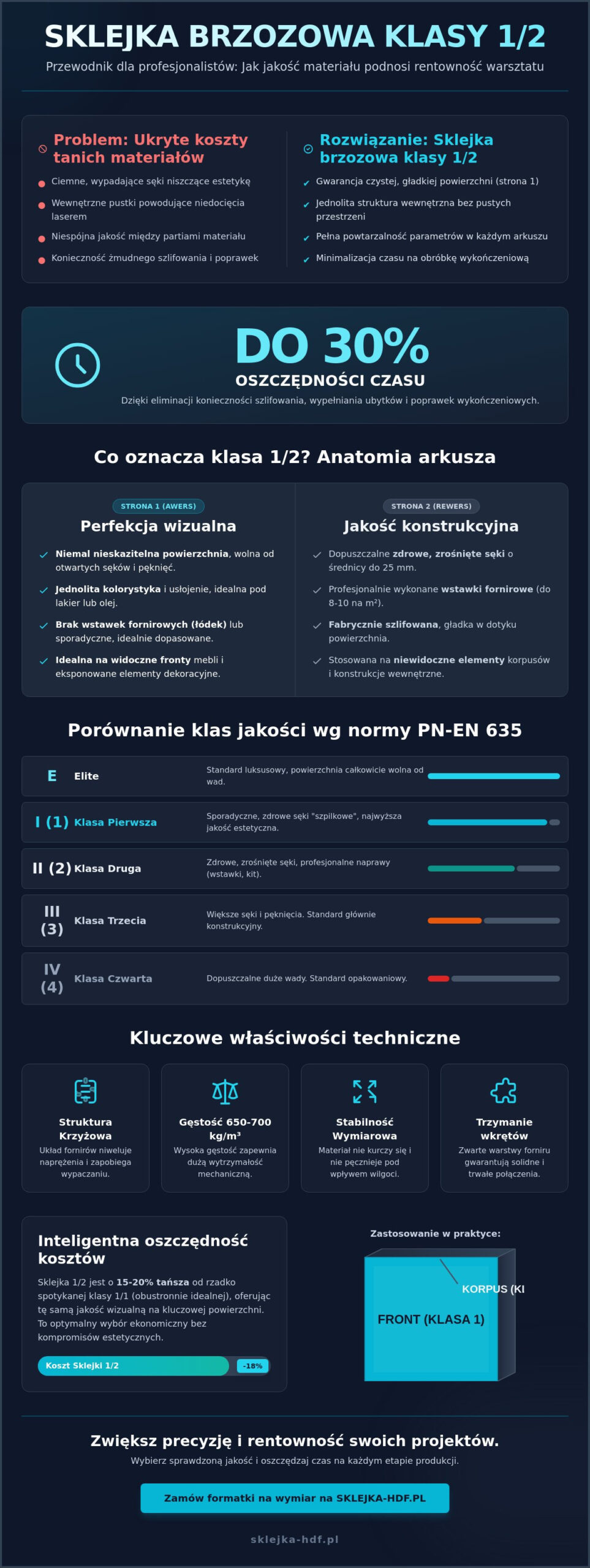 Sklejka brzozowa klasy 1/2: Kompletny przewodnik po właściwościach i zastosowaniu - Infographic