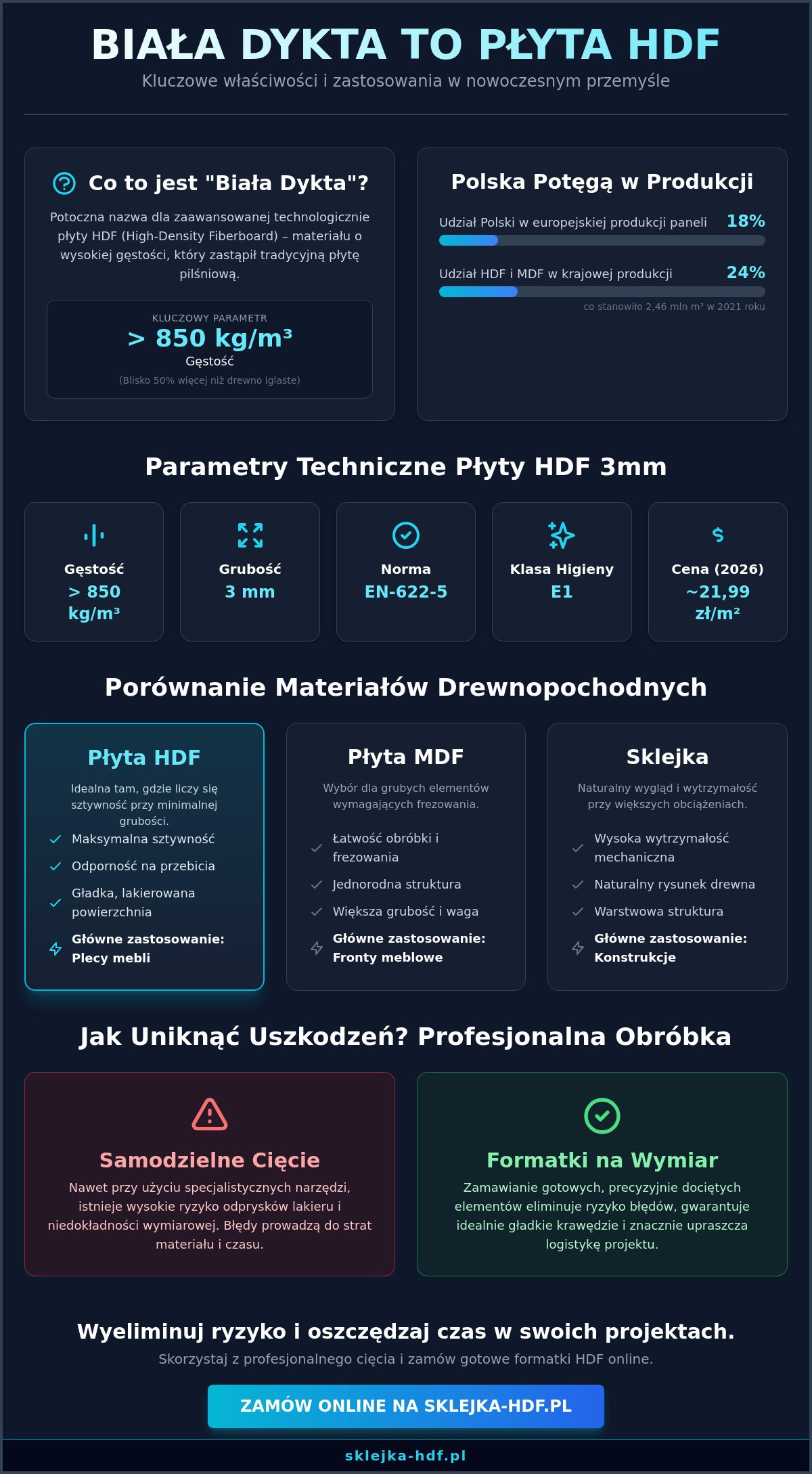 Biała dykta: Co to za materiał i jak wykorzystać płytę HDF w 2026 roku? - Infographic