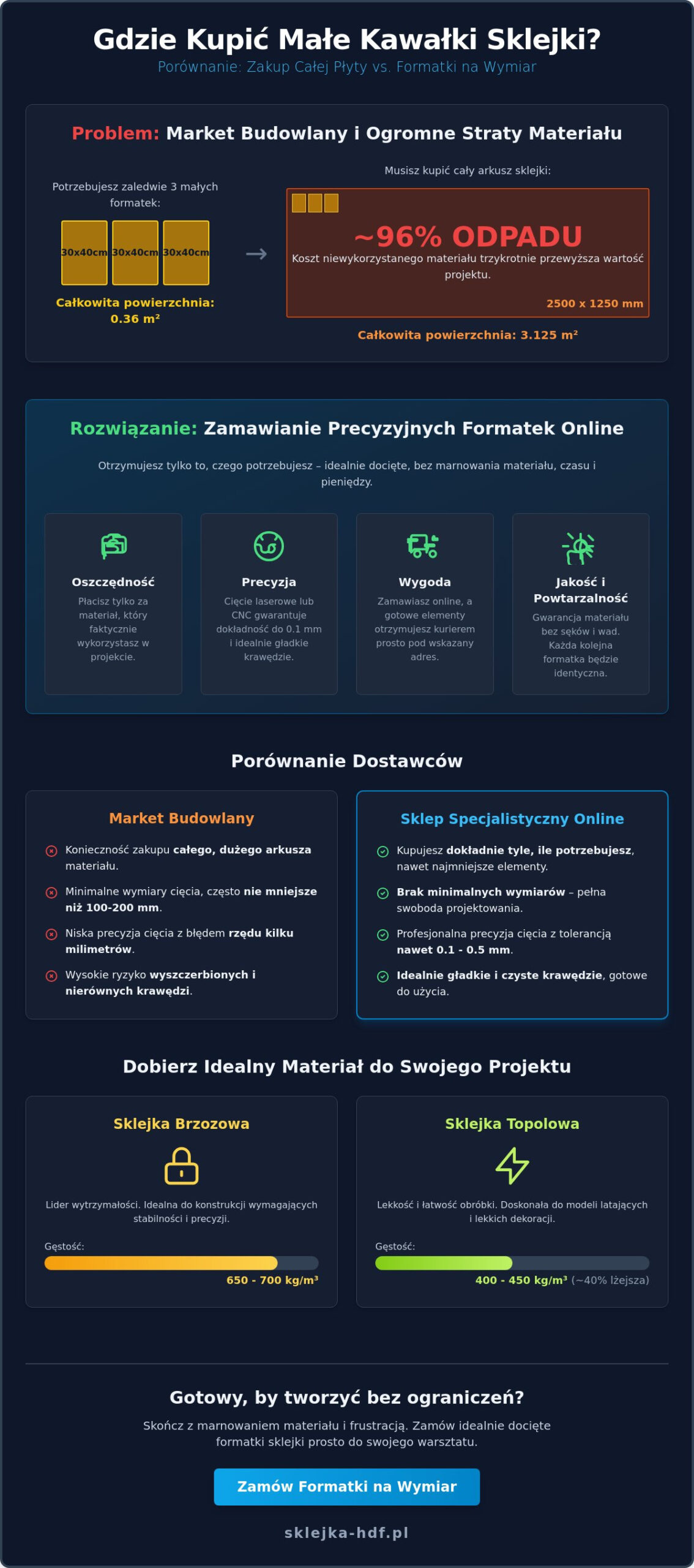 Gdzie kupić małe kawałki sklejki? Przewodnik po formatkach na wymiar (2026) - Infographic