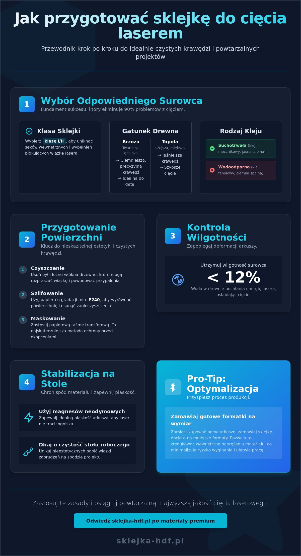 Jak przygotować sklejkę do cięcia laserem? Poradnik krok po kroku (2026) - Infographic